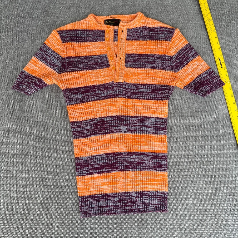 Vintage Le Mans Knit Henley Shirt Womens L Orange Purple Striped Lightweight